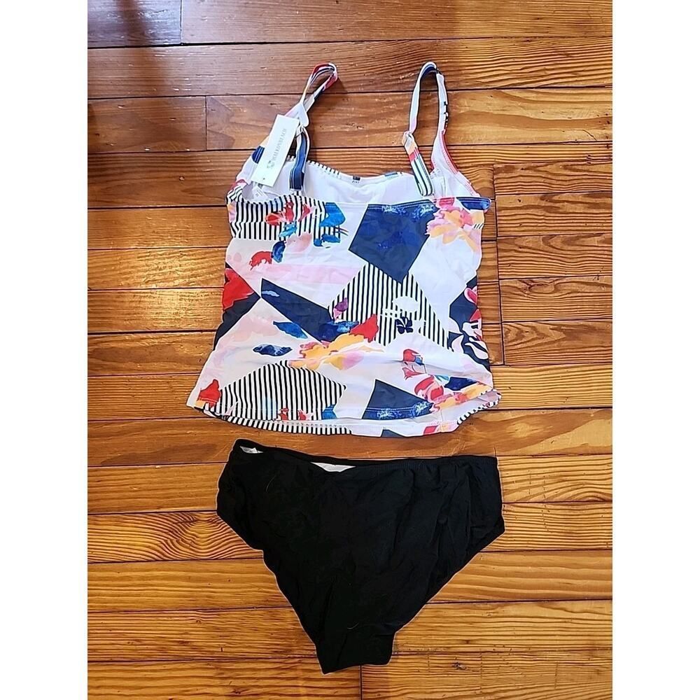 Walk The Beach Swimsuit Black Floral Summer Bathing Suit M Tankini Two Piece - Picture 4 of 5